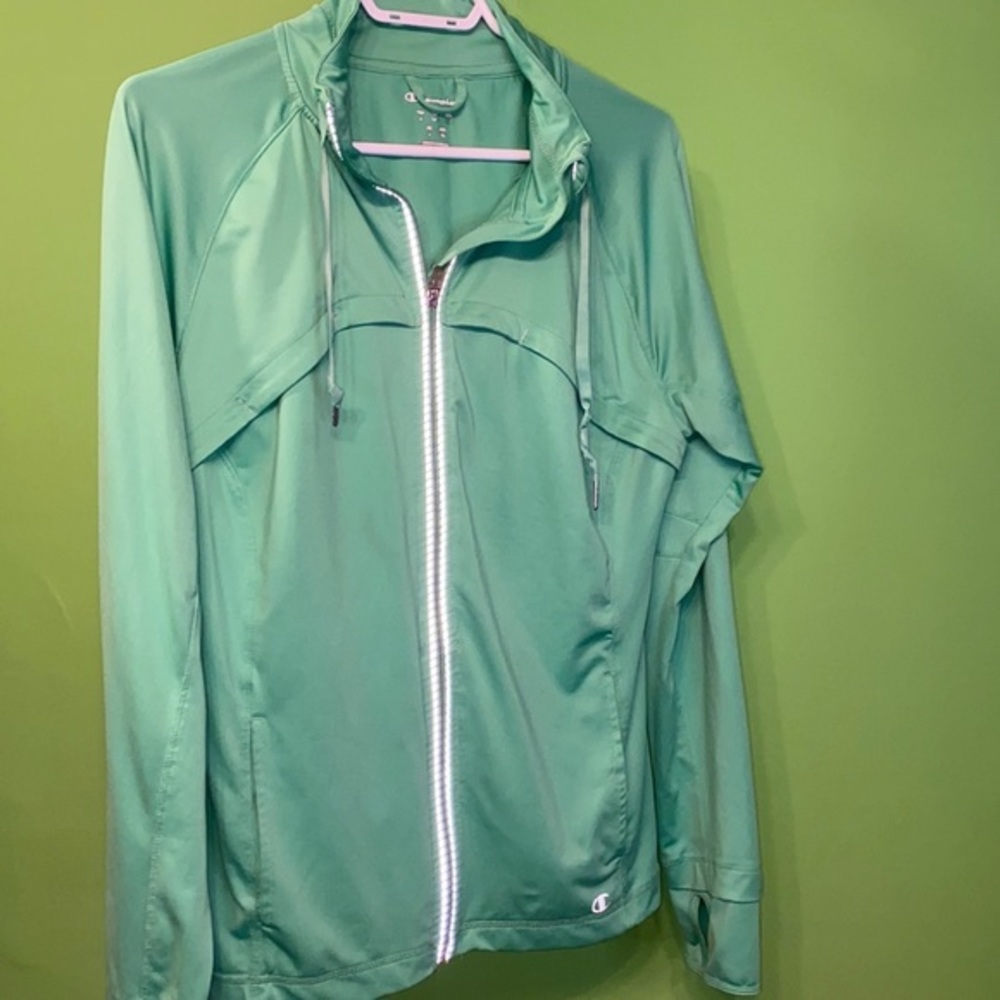 Ladies Green Champion athlete yoga jacket finger holes zipup size Large like new